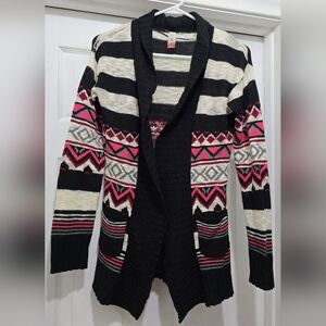 Striped Open-Front Women's Cardigan Sweater - Black, Cream & Pink